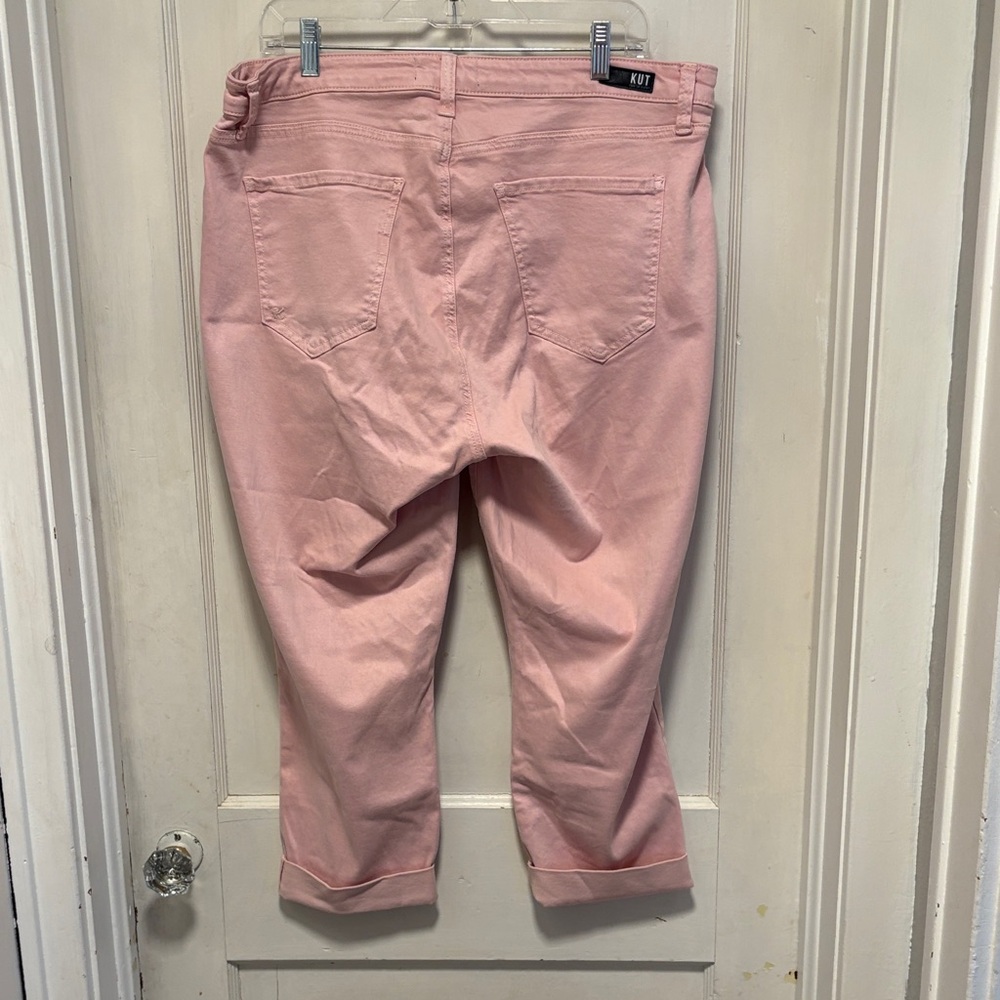 Kut from the Kloth Amy Crop Straight Leg Light Pale Pink Cuffed Pants 16W - Picture 7 of 9